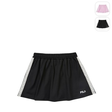 【FILA】KIDS 女童款 吸濕排汗針織短裙-黑色 5SKZ-8319-BK