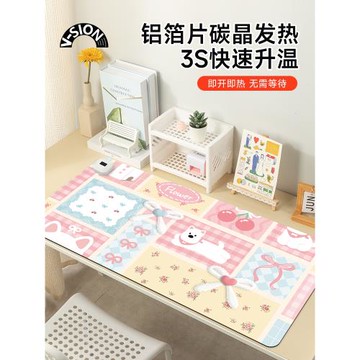 V-SION貓咪蝴蝶結2024新款加熱鼠標墊超大發熱暖桌墊辦公室墊子桌面電腦鍵盤電熱板暖手桌墊