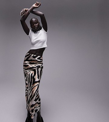Topshop Petite animal print maxi bias skirt in multi
