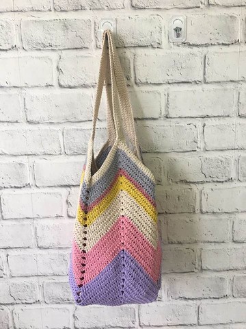 手作純棉配色大容量編織包/肩背包/購物袋/渡假包~亮彩色