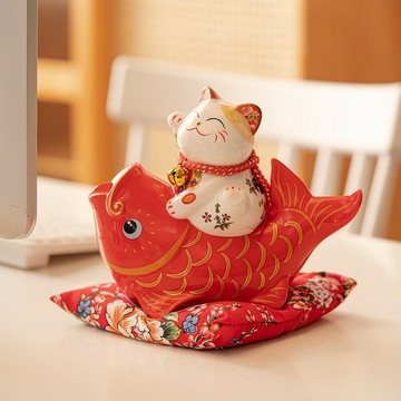 卡通陶瓷招財貓存錢罐擺件可愛客廳家居喬遷擺件年年有余店鋪開業