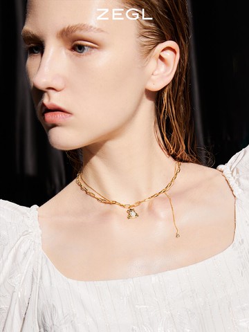 ZEGL設計師童趣熊系列人造珍珠小熊項鏈女小眾設計感冷淡風鎖骨鏈