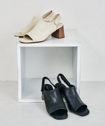 柔軟皮革露趾木紋粗跟涼鞋 (41203)