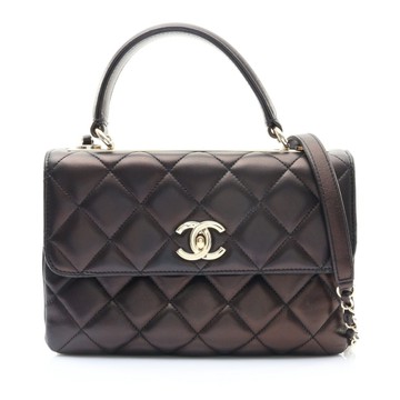 CHANEL 香奈兒 Flap Bag with Top Handle 肩背包 黑色 菱格紋 羊皮 A92236 【二手名牌BRAND OFF】