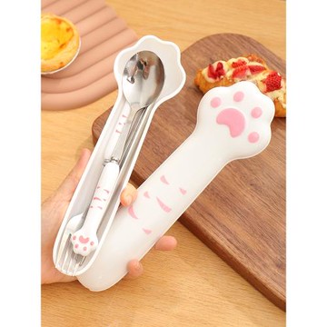 仿陶瓷筷子勺子套裝創意學生不銹鋼餐具三件套可愛便攜旅行收納盒