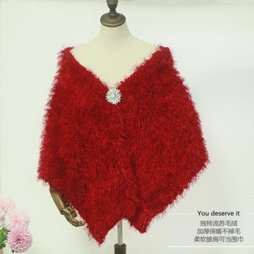 秋冬自制保暖毛絨新娘結婚敬酒披肩禮服宴會旗袍外搭伴娘斗篷外套