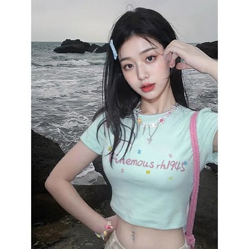 臺灣/✨短袖 t恤美式辣妹純欲風短袖t恤女夏設計感小衆修身顯瘦高腰露臍純棉上衣