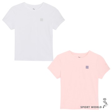 Puma 短袖上衣 女裝 基本款 白/粉【運動世界】68930002/68930090