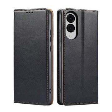 Fierre Shann 真皮紋 Samsung S25 Edge (6.7吋) 錢包支架款 磁吸側掀 手工PU皮套保護殼