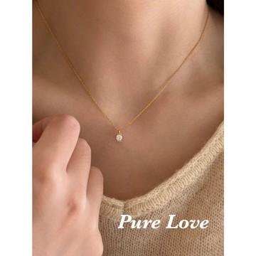 Pure Love樂芙 / 正韓 銀飾【S925純銀】N0117簡約通體純銀經典5A級圓形鋯石單鑽鎖骨鏈 短項鏈/金 銀
