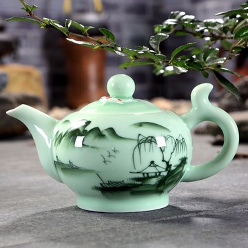 9號倉庫 青瓷功夫茶壺 陶瓷茶具 功夫茶具套裝 荷花陶瓷茶壺 中國風蓋碗 家用單個茶壺 泡茶養生壺 手工茶壺 泡茶壺