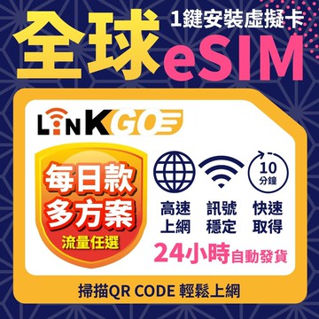 【LinkGO】全球多地區 7~20天多組合 每日流量1GB/2GB 66國/77國/116國 eSIM卡 歐洲 亞洲
