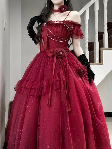 璨赤焰紅lolita連衣裙高貴洛麗塔在逃公主裙花嫁成人禮服夏