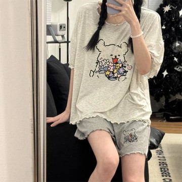 2025新款夏季莫代爾睡衣女兩件套短袖家居服冰絲純棉帶胸墊可出門