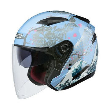 SOL 安全帽 SO-7E SO7E 浮世繪 藍銀 內藏墨鏡 排齒釦 雙層鏡 加長鏡片 3/4罩 安全帽 半罩