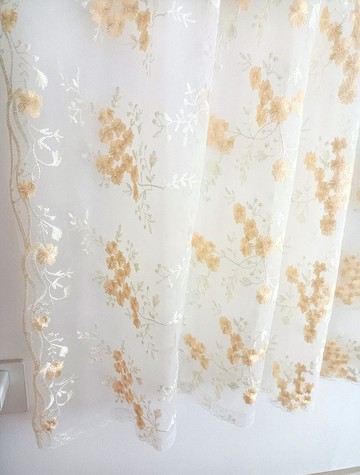 淡黃色網紗刺繡小碎花窗簾門簾