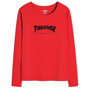 長袖秋衣紅色t恤女ins潮寬松純棉大碼字母2025新款內搭打底衫上衣