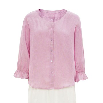 現貨+預購 襯衫七分袖上衣-清涼亞麻圓領氣質女裝74kc63【獨家進口】【米蘭精品】