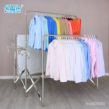 大型不銹鋼加厚雙桿式晾衣架 落地伸縮曬衣架 戶外陽臺曬被架