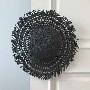 春夏波西米亞風海邊度假出游可折疊手工鉤針毛邊大沿草帽遮陽帽1入