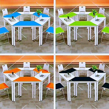 免運 附發票 六邊形組合培訓桌梯形拼接彩色團體輔導六角桌椅會議桌凳