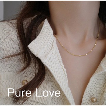Pure Love樂芙 / 正韓 銀飾【S925純銀】N0479簡約通體純銀項鍊幾何亮片間隔纖細鏈條鎖骨鏈 短項鏈 /