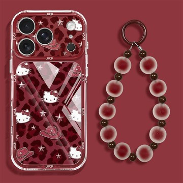 豹紋貓咪手鍊適用蘋果17pm手機殼iphone15可愛卡通16透明18亞克力