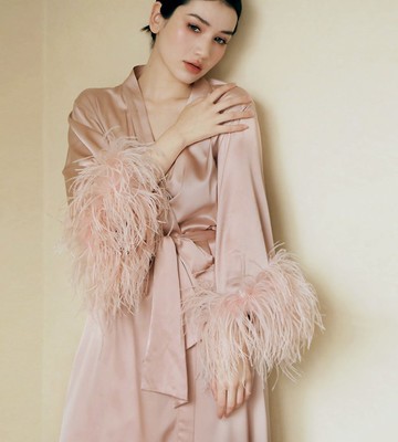 法式復古 真絲羽毛居家服