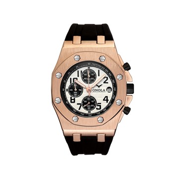 ONOLA 義大利品牌 極致玫白個性八角三眼橡膠腕錶-ON6805