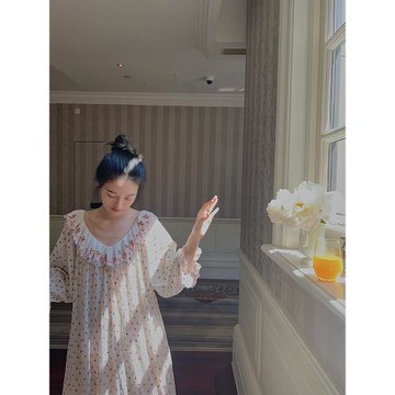 秋冬季法式仙女刺繡甜美家居睡裙 長款寬松可外穿睡裙睡衣女春秋