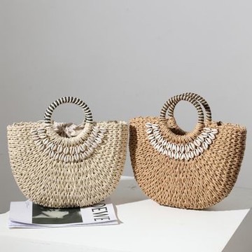 [米蘭精品] 現貨+預購 女草編包手提包渡假單肩側背包大容量藤編織包包-半圓手提包2色74ly41