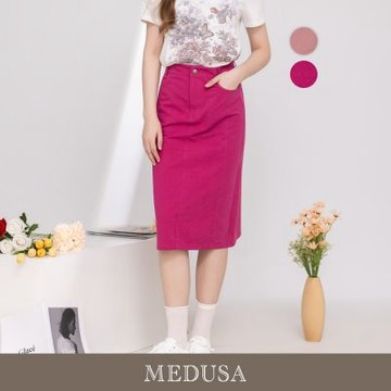 現貨【MEDUSA 曼度莎】粉系修身牛仔包臀中長裙 - 2色（M-XL）｜天絲混紡 牛仔裙 顯瘦穿搭