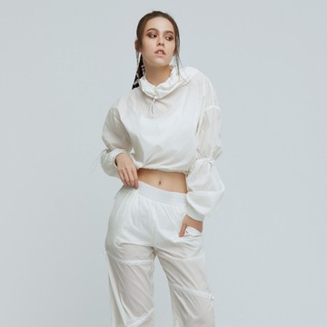 【VOUX】Ultracool-涼感透明抽繩短版上衣(女)-(香檳白)S-L