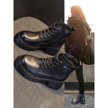 真皮厚底馬丁靴女英倫風2025新款春秋單靴復古炸街小個子增高短靴