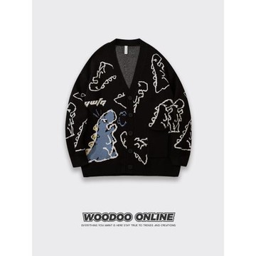惡龍吐息 WOODOO 設計師品牌 學院風卡通小恐龍開衫 男女毛衣