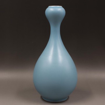 清雍正年制單色天藍釉蒜頭瓶仿古老貨瓷器家居擺件古董古玩收藏1入