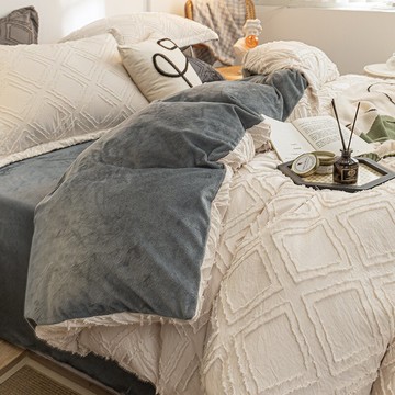 A面水洗棉B面珊瑚絨床上四件套冬季加厚法蘭絨床單水晶絨被套床品