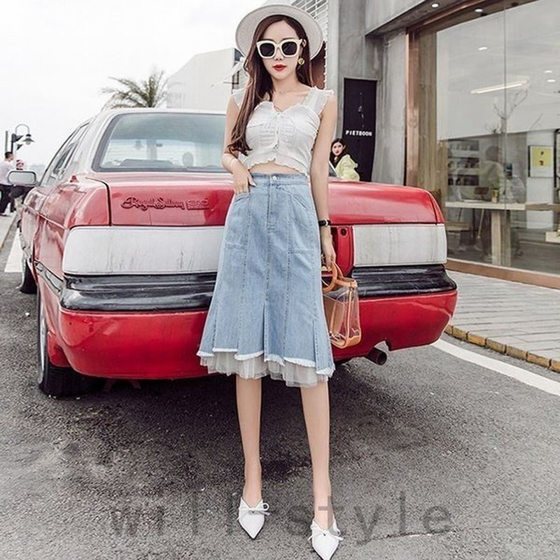 デニムスカート膝丈レディースデニムスカート大きいサイズハイウエストロングスカートフレアaラインカジュアル春夏新作 通販 Lineポイント最大0 5 Get Lineショッピング