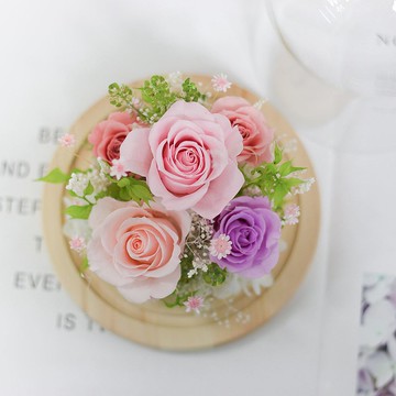 客製永生花玻璃罩盅 夢幻花園乾燥花玻璃罩 不凋玫瑰花禮