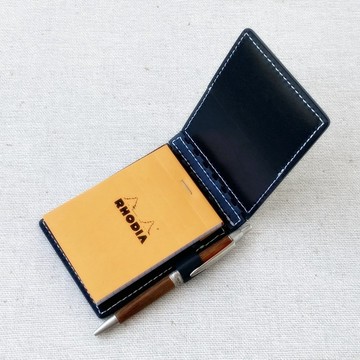 皮革鉸鏈 Rhodia No.11 筆記本套 藏青色