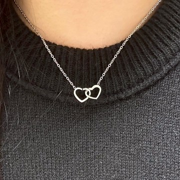 JULIUS 聚利時 女款日常雙心項鍊 JSB-503  銀色  鏈條(45cm)+墜飾(1cm)