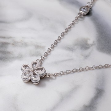 [925純銀]MARIGOLD花露故事立體小花項鍊【KMD378】-銀