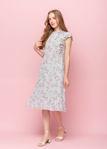 水漾輕甜荷葉飾印花洋裝