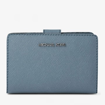 MICHAEL KORS 經典雙層中夾 十字紋防刮真皮 雙折錢包 長夾 皮夾 M16534 藍色MK(現貨)指定Outlet商品5折起☆現貨【送禮首選★APP下單點數4倍送】