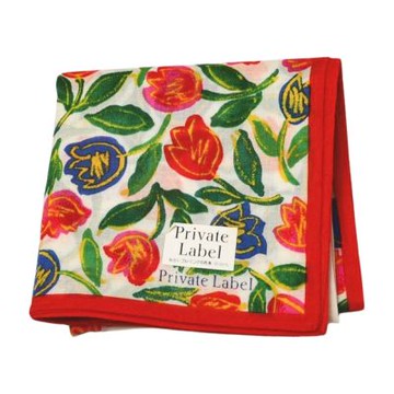 PRIVATE LABEL 白底繽紛彩色鬱金香字母LOGO圖騰帕巾(45CM)