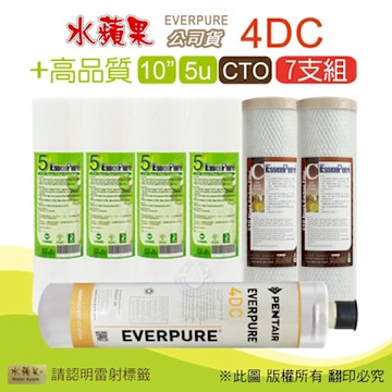 EVERPURE 4DC濾心+10吋5微米高品質PP濾心+CTO(7支組) 水蘋果公司貨
