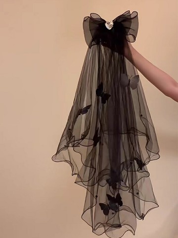 聖誕節頭飾新娘頭紗蝴蝶結黑色紗巾女巫發飾cos裝扮女萬聖節發箍【淘夢屋】