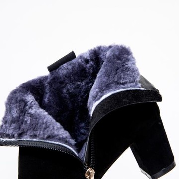 短靴女秋冬尖頭粗跟加絨保暖高級感小香風高跟鞋女2022年新款冬季