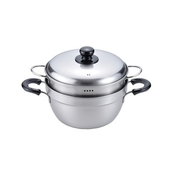 燕三 防滾瀉系列 不鏽鋼雙耳煲連不鏽鋼蓋 配蒸籠 23cm