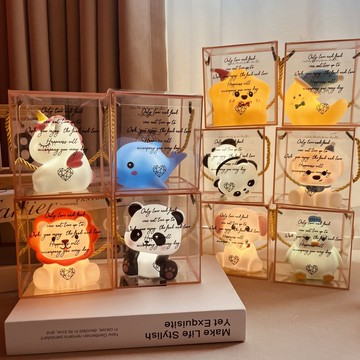 臺灣出貨🚀全網最低價🚀正版熊貓燈搪膠拍拍燈捏捏燈創意大象睡眠燈可愛卡通暖光小夜燈